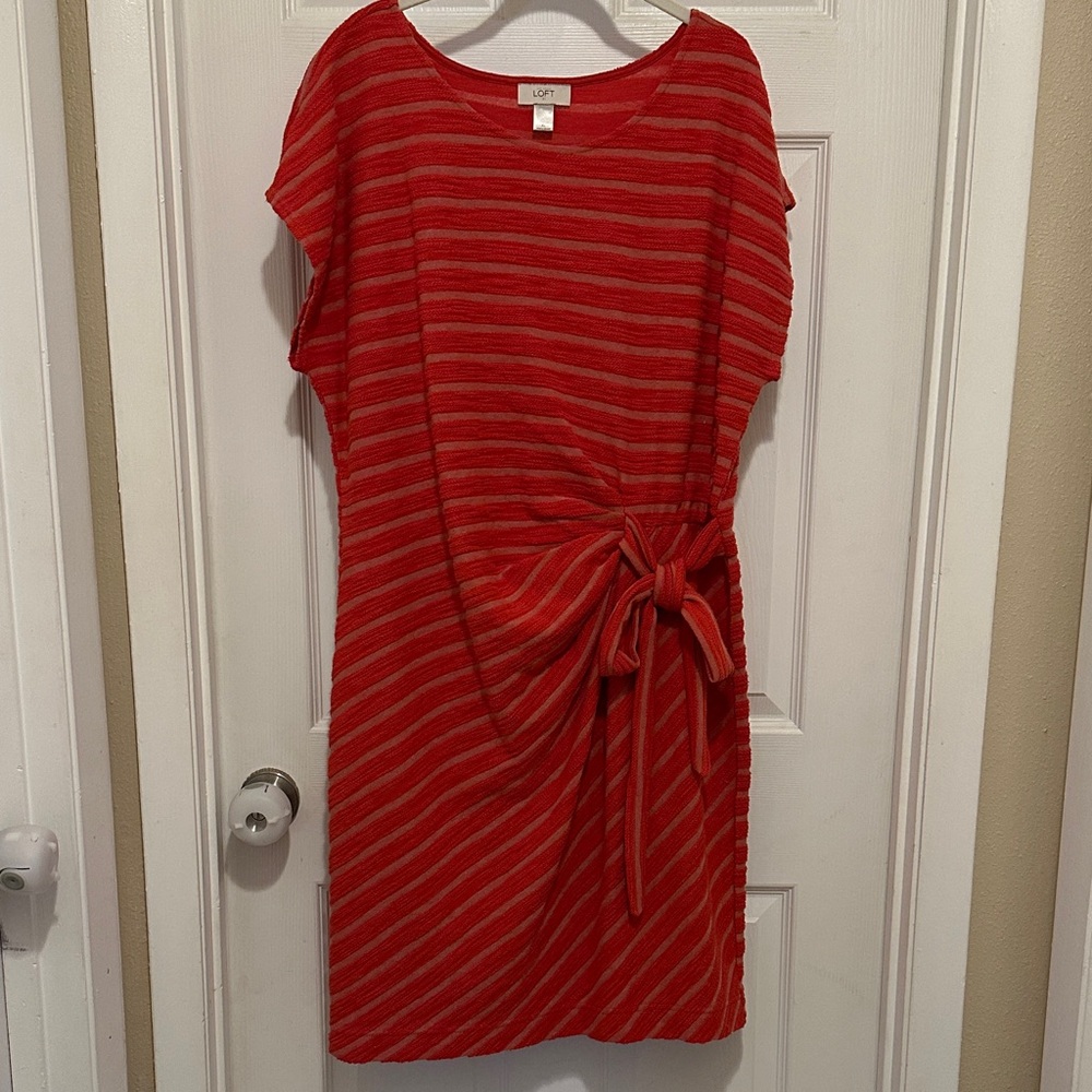 LOFT Red, Textured Striped Midi Dress